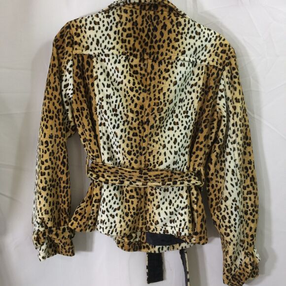 Clothes By Revue Faux Fur Leopard Print Short Trench Style Belted Coat Size M - Picture 2 of 4